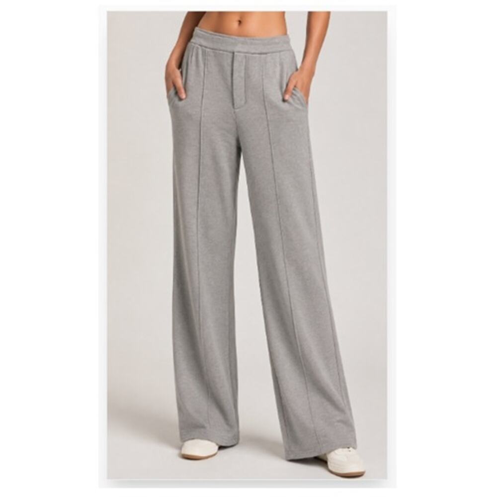 NWT Lulus Pintuck Wide Leg Sweatpant Trousers Womens Small Gray High Rise PullOn